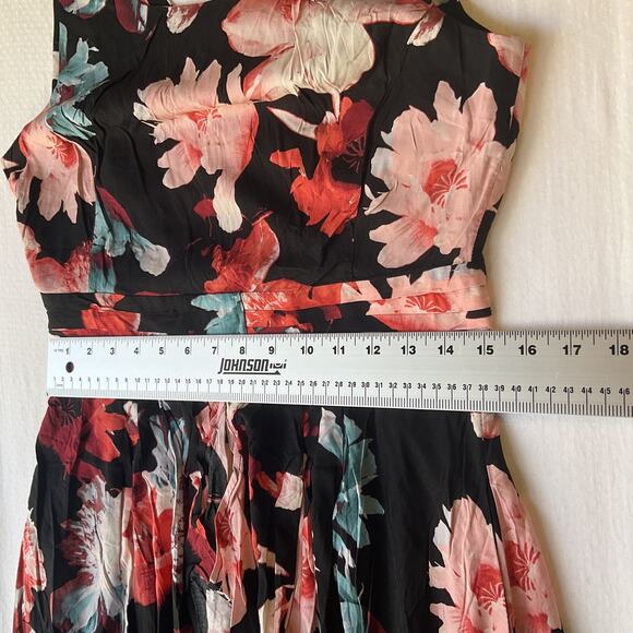 Eva Mendes New York Company Women Midi Dress 8 Black Floral Fit Flare Sleeveless - Picture 6 of 11